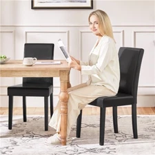 Dining Chairs Set of 2 Faux Leather Kitchen Chairs with Rubberwood Legs