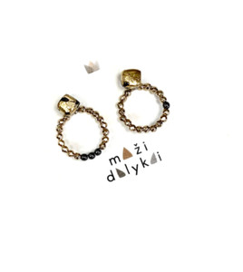 Authentic Stylish Earings 24 carat Gold Plated Porcelain Hematit Beaded Silver Stud