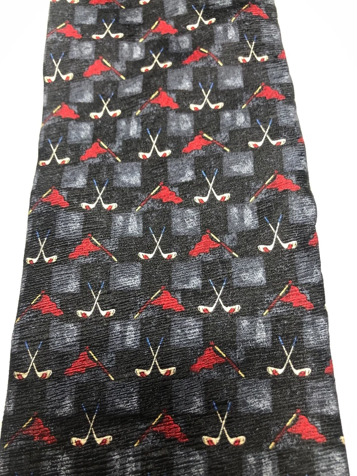 Gravata masculina Nicklaus preta cinza vermelha com tema de golfe 3,75 x 57 - Imagem 3 de 4