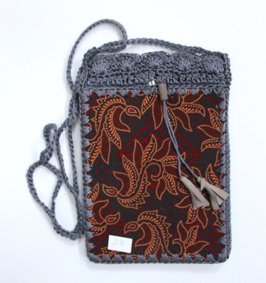Batik Fabric Ethnic Print and Crochet Small Crossbody Bag (#28) Handmade
