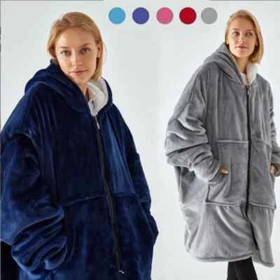 BRANDED Men&Women Extra Long Hoodie Blanket Oversized Hooded Sweatshirt Sherpa Fleece UK