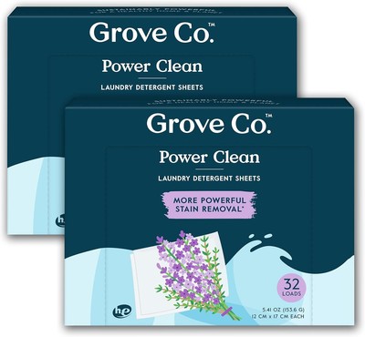Grove Co. Laundry Detergent Sheets, Power Clean Dissolving Washer Sheets (2... 