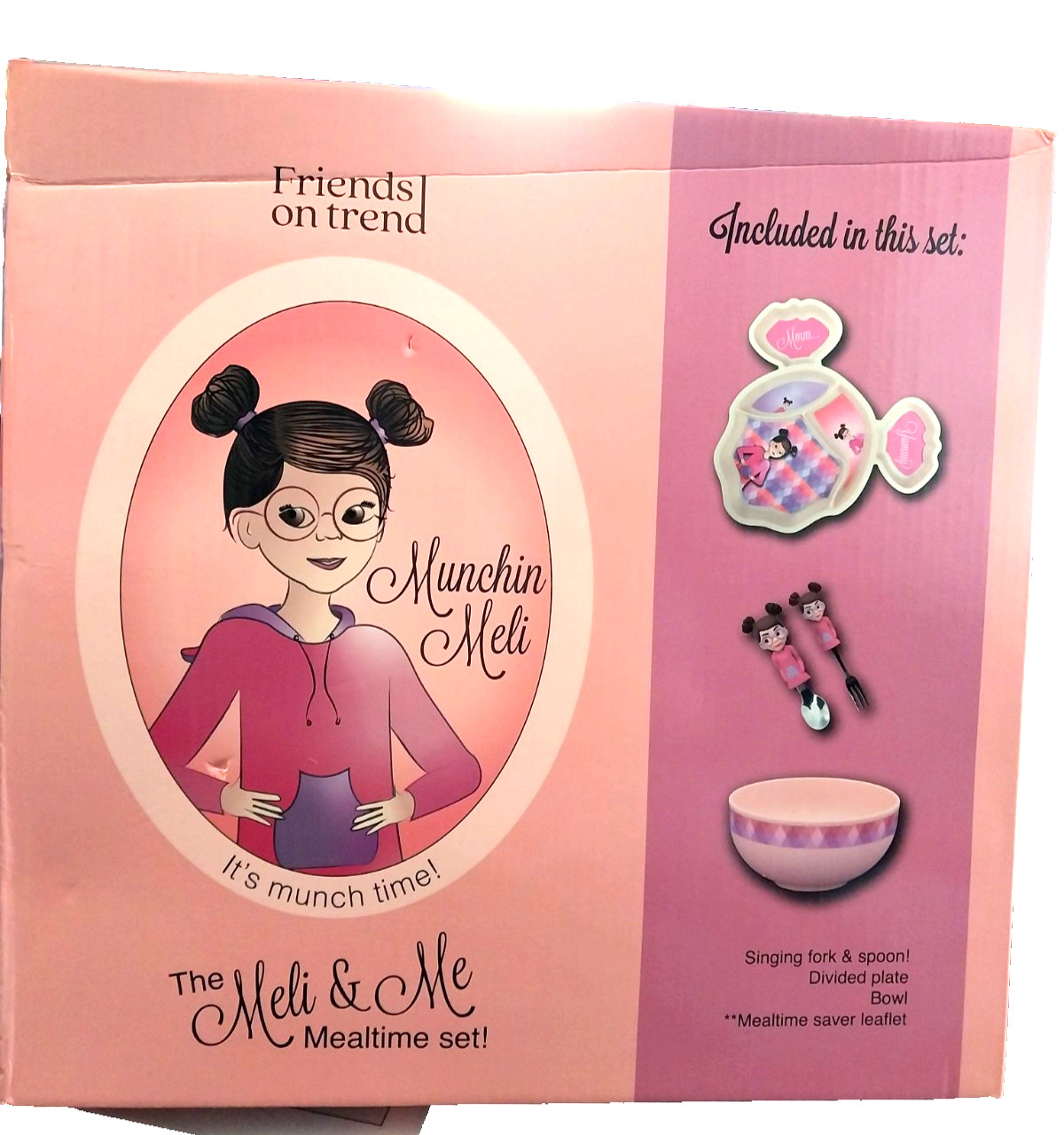 Meli & Me Kids Plate and Bowl Set w/Singing Utensils Microwave Dishwasher Safe