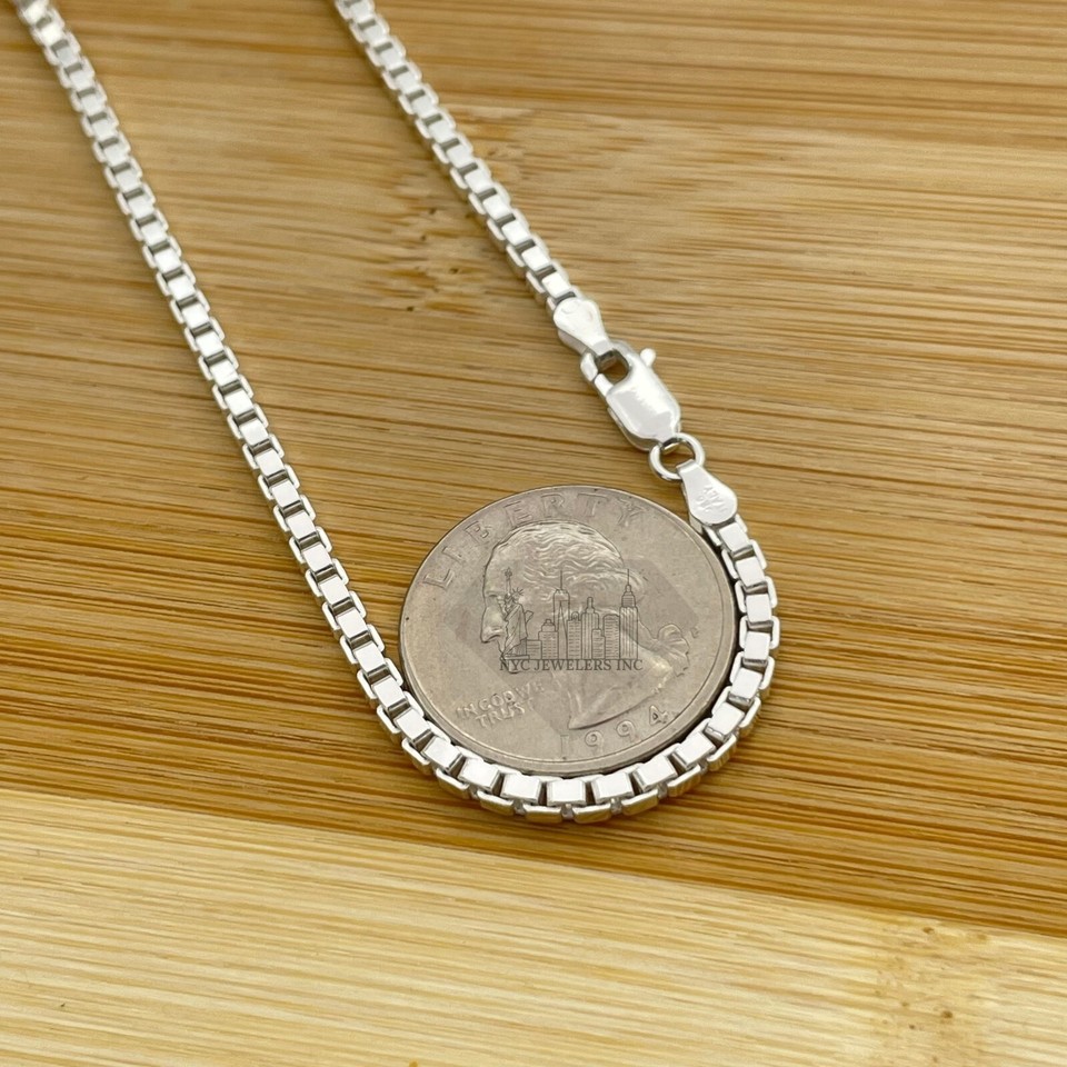 Italian Solid Sterling Silver Box Link Chain Necklace Thick 925 Silver ...