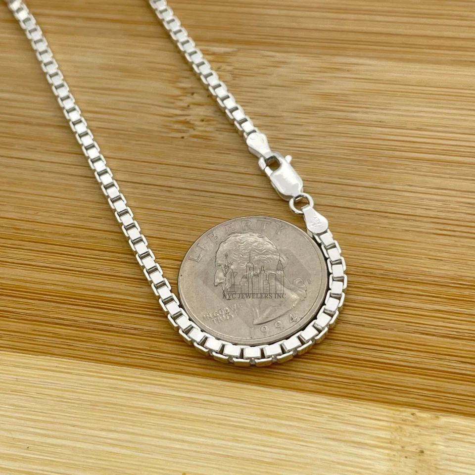 Collar de cadena de eslabones de caja de plata esterlina maciza italiana cadena de plata 925 gruesa 3 mm Foto 2 de 4