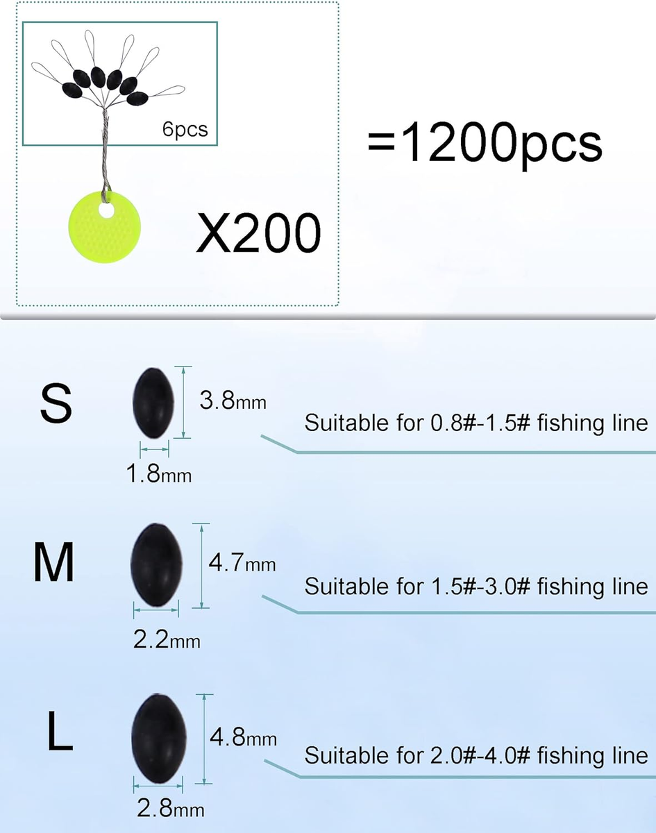 Pesca Gomma Bobber Perline Tappi,1200 Pezzi L Dimensioni Per - Foto 5