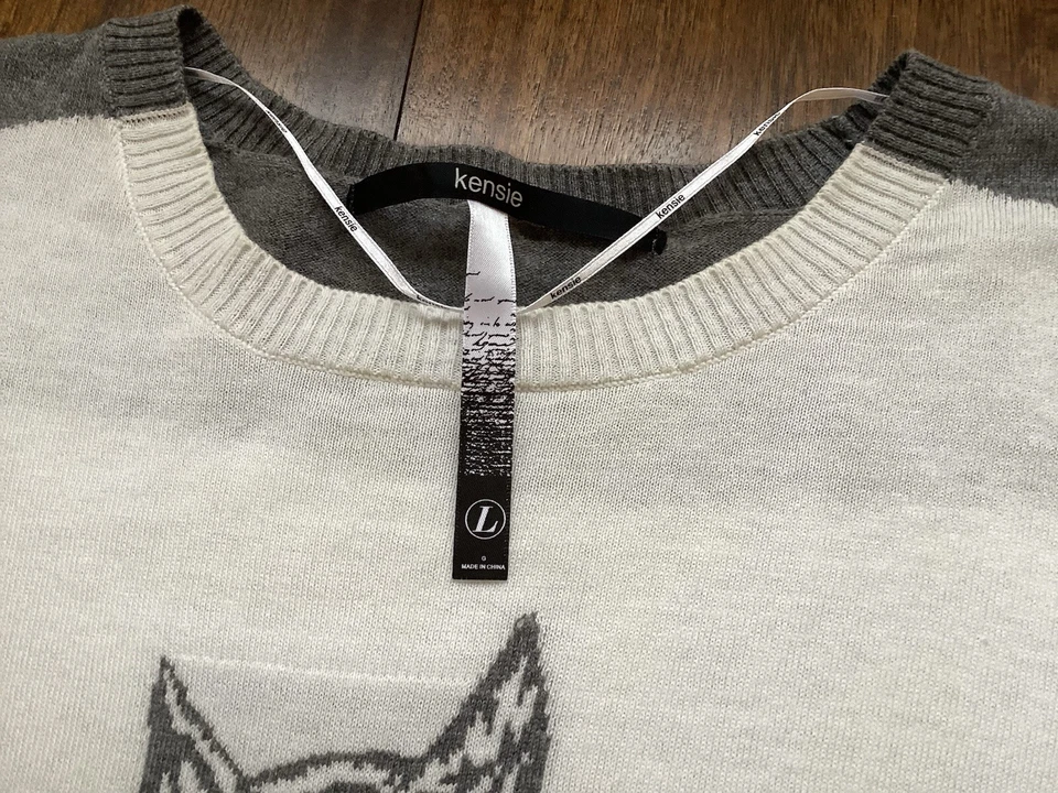 Kensie Lightweight Pullover Crew Neck Owl Sweater Stripe Top Size Large - Image 2 of 4