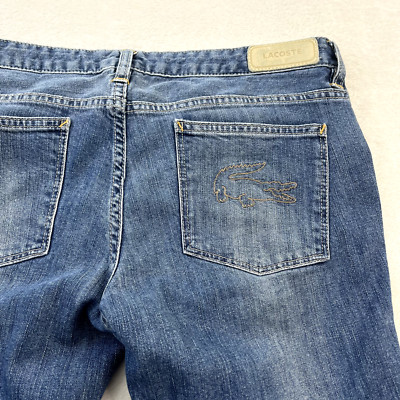 Lacoste Womens Jeans 30x28.5 Blue Stretch Denim Straight Leg Logo Embroidered