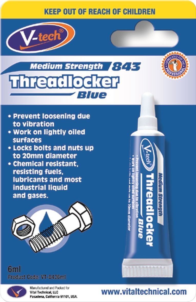 V-Tech Medium Strength 843 Threadlocker Blue 6ml Locks Nuts & Bolts Thread