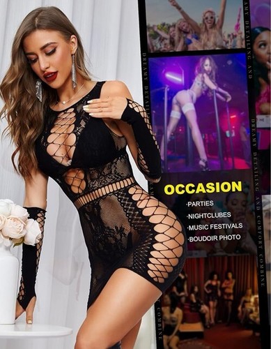 Sexy Lingerie Cut Out Body Stocking Bodysuit Elegant Nightwear Plus Gloves - Picture 5 of 15