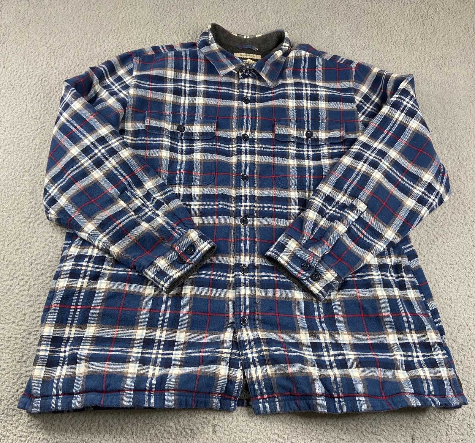 LL Bean Shirt Mens Extra Large Blue Button Up Long Sleeve Jacket Shacket Fleece