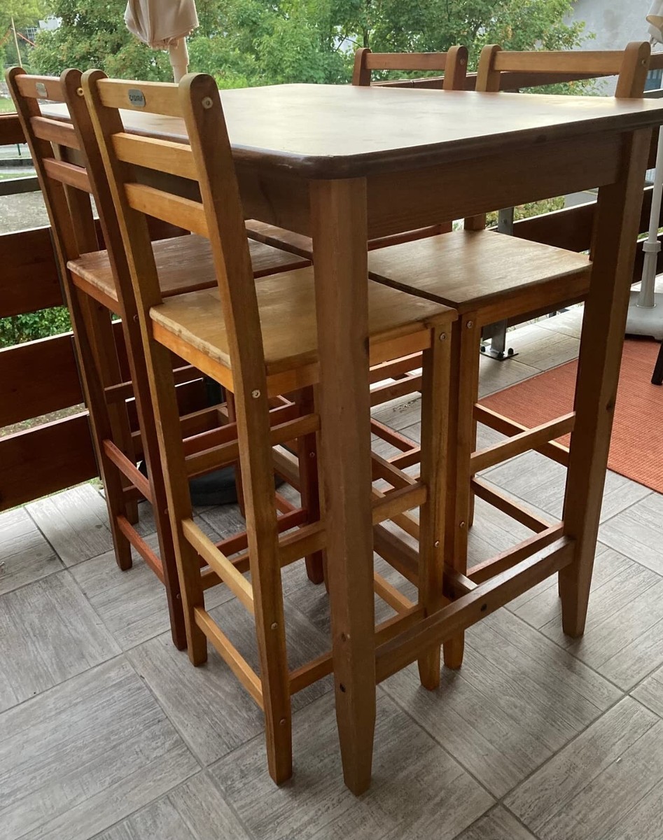 Set of Bar Stools Bar Chairs Acacia Wood Backrest Kitchen