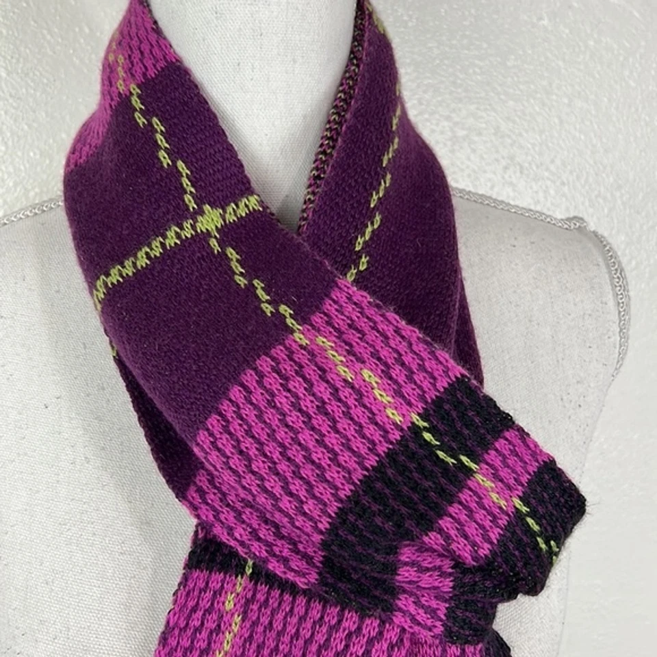 Bufanda Charter Club Talla Única Mezcla de Lana Púrpura Verde Tejido a Cuadros Cuello Calentador Envoltura Foto 4 de 4