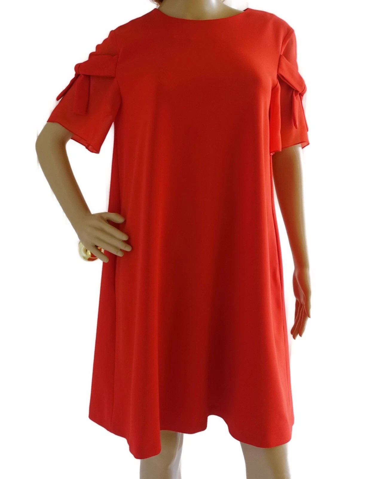 Abito corto nuovo senza etichette Boutique Moschino rosso manica corta stile trapezio taglia US 6 IT 42