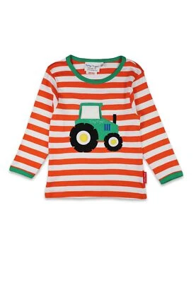 Toby Tiger Bio-Baumwoll Kinder Langarmshirt, Orange mit Traktor-Applikation