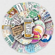 50pcs Mental Health Graffiti Stickers, Bookish stickers, Kindle Waterproof Stick