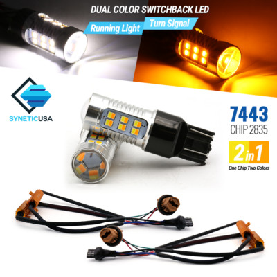 7443/7444NA Type-1 Switchback White/Amber LED Error-Free DRL-Turn Signal Bulbs