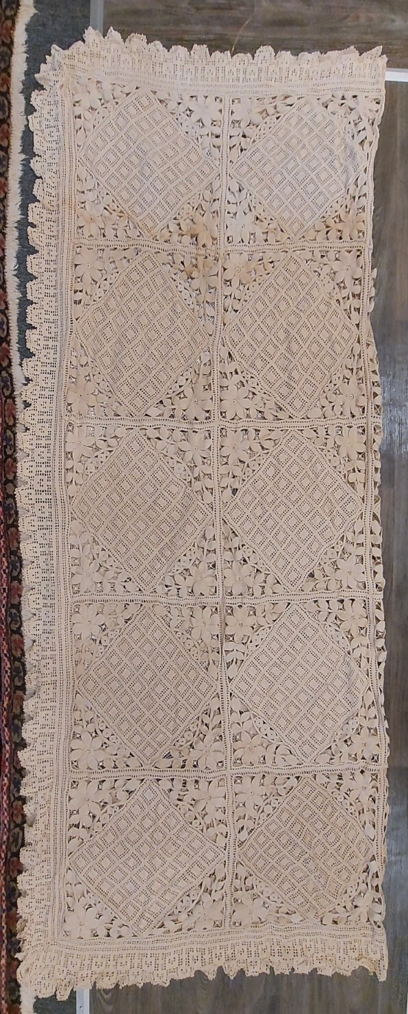 PR. OF ANTIQUE HAND WOVEN CROCHET COVERLETS / BEDSPREADS eBay