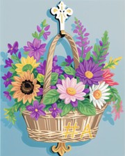 Chrysanthemums in a Flower Basket Printed Needlepoint Canvas FA51
