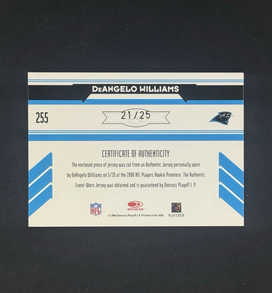 2006 Leaf Rookies & Stars Gold Longevity Rookie Material /25 DeAngelo Williams - Image 2 of 2