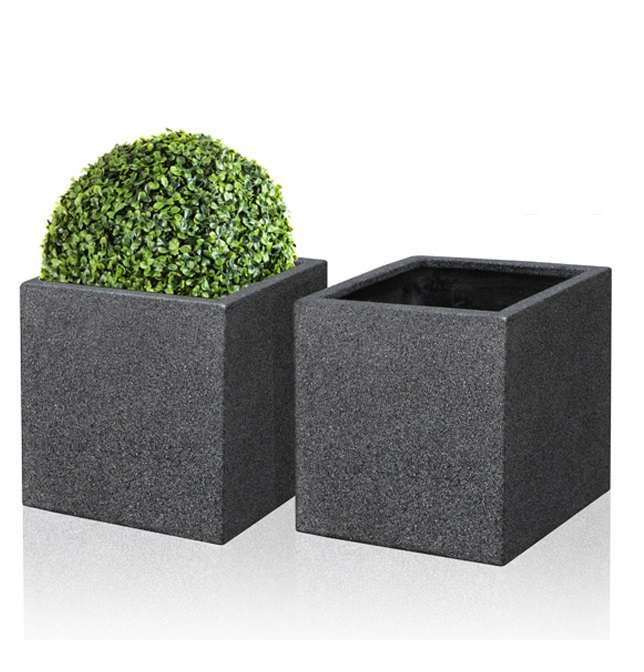 Black Polystone Resin Stone Planter Cube Garden Plant Flower Pot Patio ...
