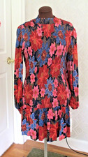 Farm Rio Garden Navy Smocked Dress Size Medium Floral Print Satin