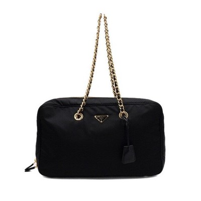 Prada Schultertasche schwarz Tessuto Re-Nylon Dreieck Logo Kette 1BB120 155261952