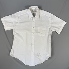 Vintage Sears Shirt Mens 16.5 White Short Sleeve Perma-Prest Button Dress 70s