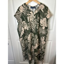 D&Co Beach Tropical Leaf Print Tunic Dress Kaftan Resortwear XL Cover Up