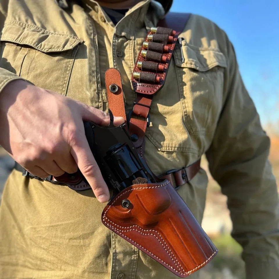 Available for All Models Leather Revolver Chest Gun Holster with Bullet Loops. - Image 3 of 4