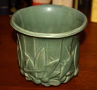 Vintage 4" McCoy  1940s Art Pottery Blue Green  Calla Lily Jardiniere Planter