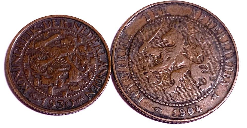 Unique Dutch Guilder Cents—1930 1c & 1904 2½c—Queen Wilhelmina Era - Image 2 of 4