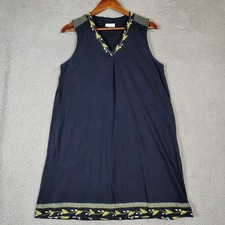 J. Jill Dress Women's Medium Navy Embroidered Detail V-Neck Sleeveless Preppy