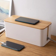 Wooden Cable Storage Box Dustproof Wire Organizer for Charging Cords Power Lines