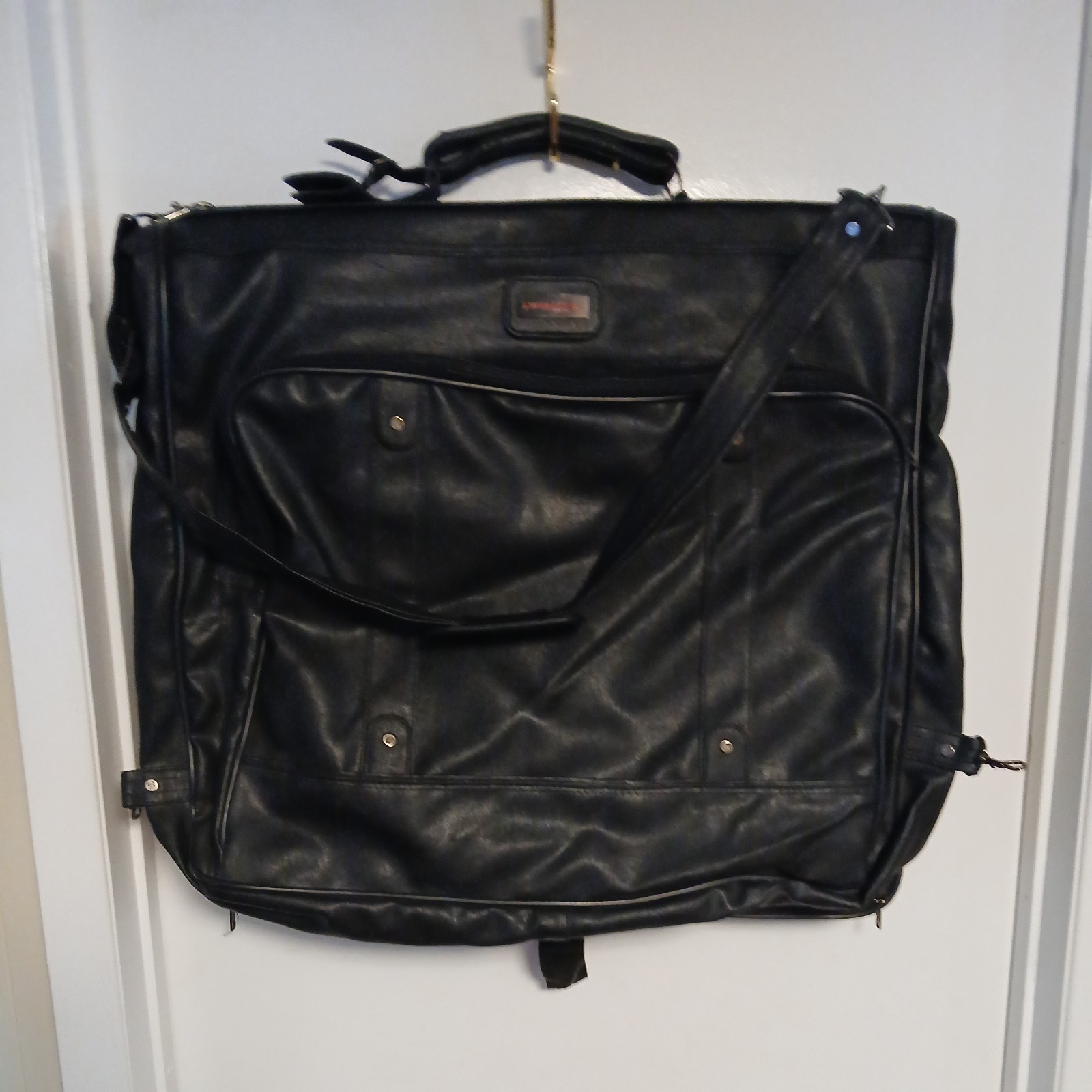 Vintage Expressions Black Genuine Leather Garment Bag Suit C