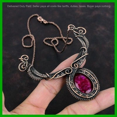 Copper Kashmir Rubi Stone Wedding Unique Chain New Wire Wrapped Necklace Jewelry