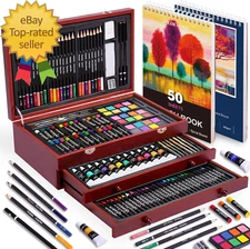 175 Piece Deluxe Art Set with 2 Drawing Pads Acrylic Paints Crayons Colored
