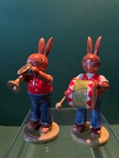 Hedo Erzgebirge  2  Osterhasen mit Pauke und Trompete Rarität gestempelt