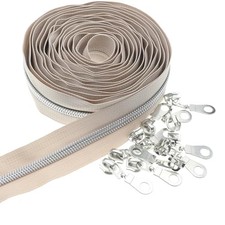 5 Silver Metallic Nylon Coil Zippers by The Yard Bulk 5 Yards Beige-silver
