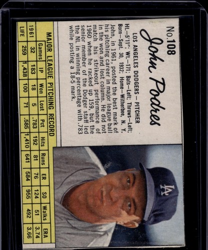 1962 John Podres [Hand Cut] #108