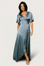 NWT Baltic Born Vara Satin Maxi Wrap Dress XL dusty blue