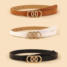 Women s Thin Three Ring Belt Simple Fashion Decorative PU Waist Belt