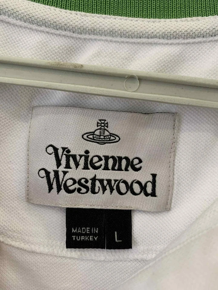 Vivienne Westwood Classic Polo Shirt White Green Collar Men’s Size L #88 - Image 3 of 4