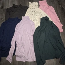 Women's Mixed Brands Turtleneck Long Sleeve Shirts Lot Bundle Of 6 Sizes M/XL