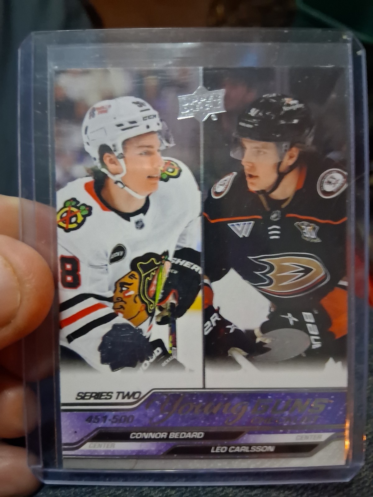 Upper Deck Series 2 Young Guns Checklist RC #500 Connor Bedard & Leo Carlsson view 1
