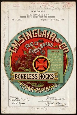T. M. Sinclair Co. Red Cross Boneless Hocks Trademark 1889 Cedar Rapids IA