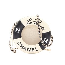 Chanel La Pausa Lambskin Lifebuoy Chain Crossbody Bag Black White Authenti