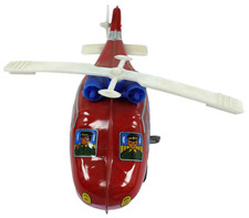 Police Fire Chief Wind-Up Tin Toy Propeller Helicopter with Box Made in Korea