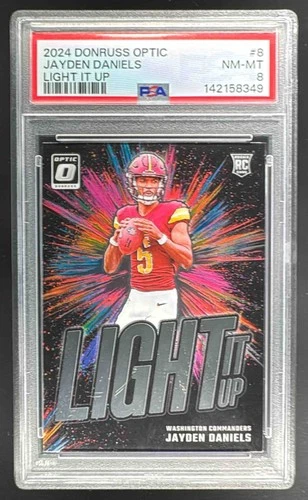 EL.210 Jayden Daniels 2024 Panini Donruss Optic #8 Light It Up RC PSA 8