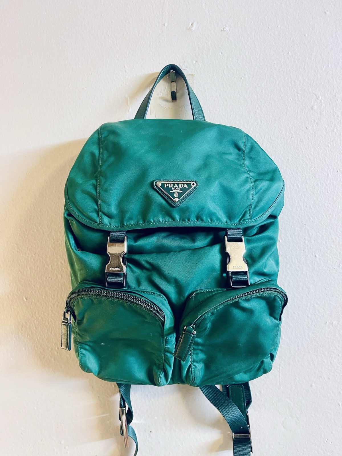 PRADA Backpack Nylon Green Silver Authentic - image 1